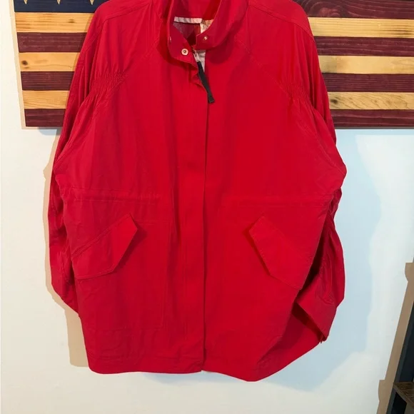 Fabletics Giana II Red Ruched Longline Windbreaker Rain Jacket Oversized Size M - Picture 5 of 10